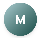 Circular teal gradient icon with white letter M in the center.