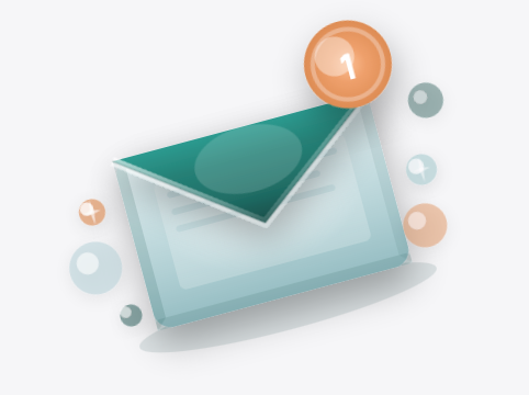 Illustration of an envelope with a notification bubble showing one new message.