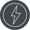 White lightning bolt icon inside a dark gray circle.