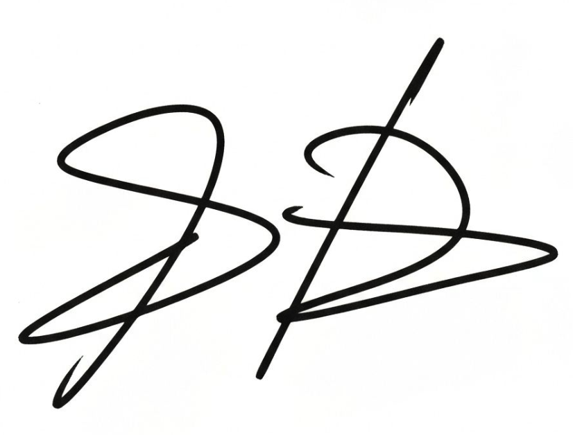 Black abstract line drawing on white background resembling stylized handwritten initials or symbols.