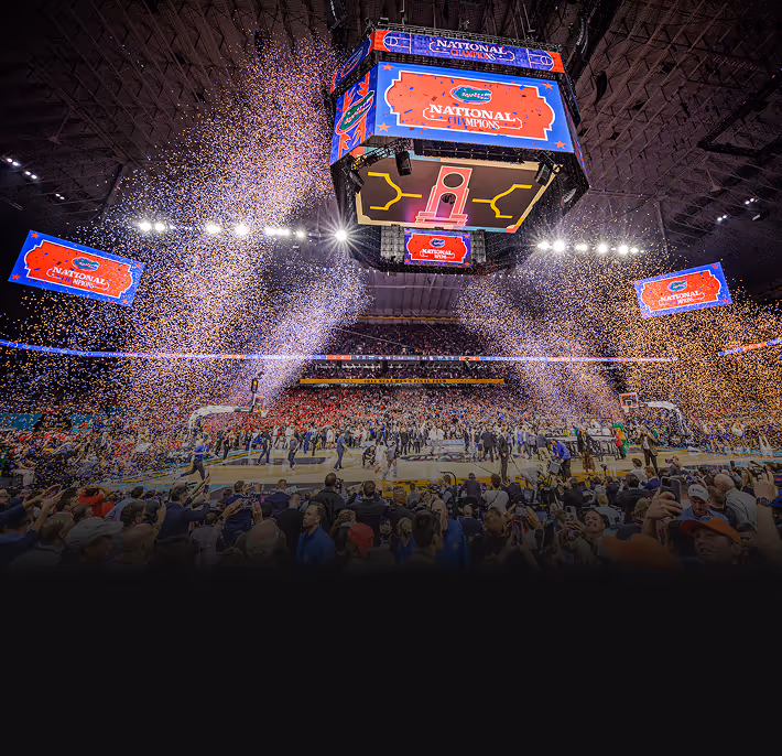 Celebration with colorful confetti at National Championship sports event