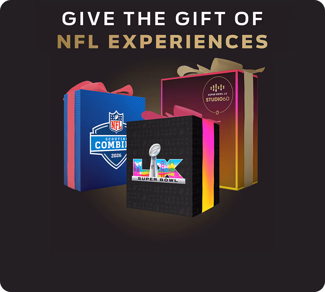 A group of books with the words give the gift of nfl experiences.