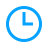 Blue clock icon showing time at 3 o'clock inside a circular border.