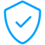 Blue shield outline with a check mark inside, symbolizing security or verification.