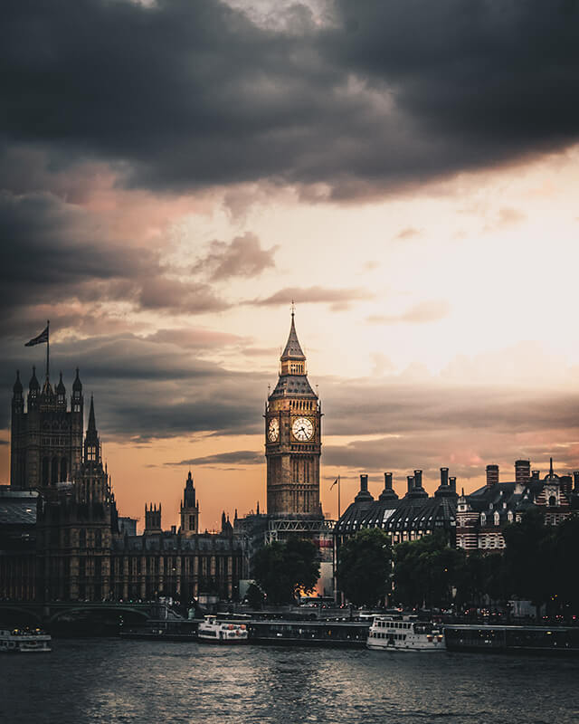 London sunset view big ben building