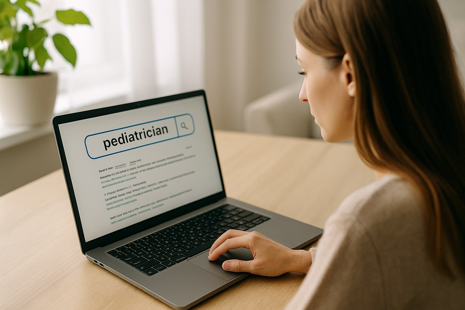 Parent searching for pediatrician on laptop