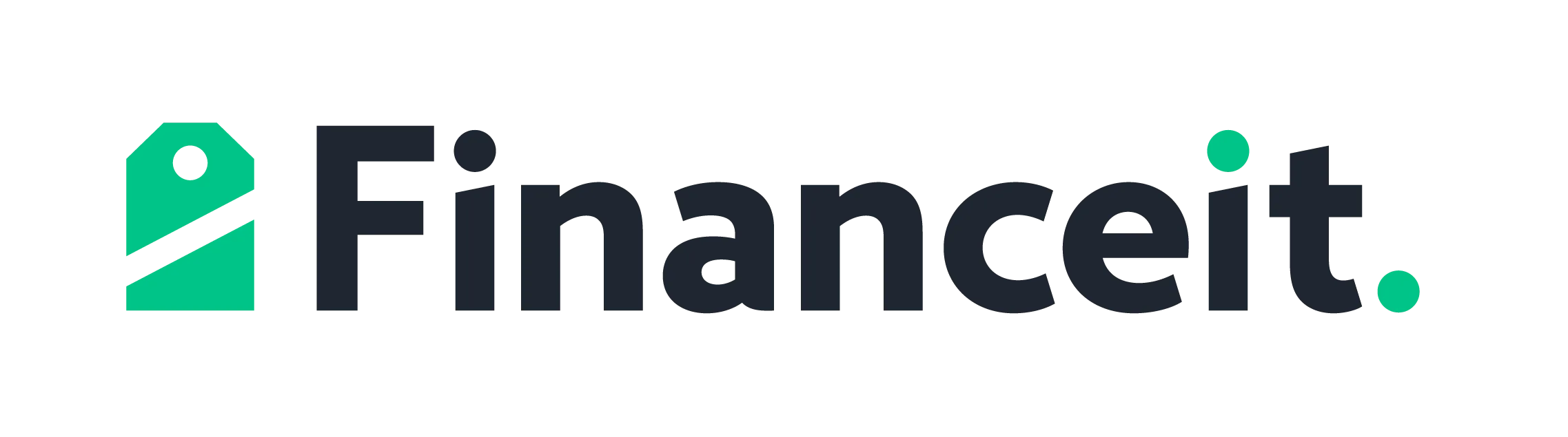 Financeit logo with green tag icon and black text