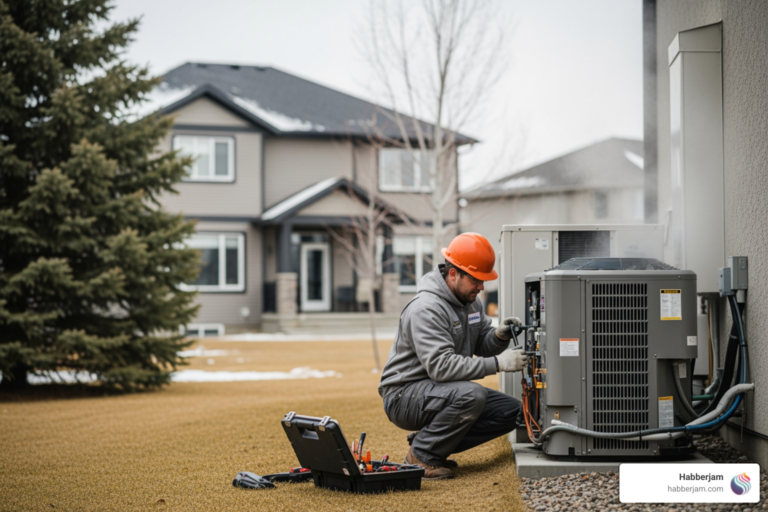 Infographic showing heat pump operation in both heating and cooling modes, with arrows indicating heat transfer direction in summer and winter, plus key components like the outdoor unit, indoor unit, and refrigerant cycle - heat pump repair best in edmonton, ab