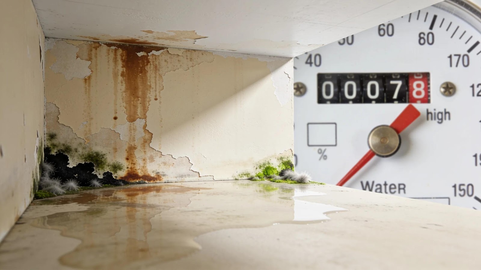 Visual indicators of water leaks including water stains, higher bills, and mold growth in residential spaces