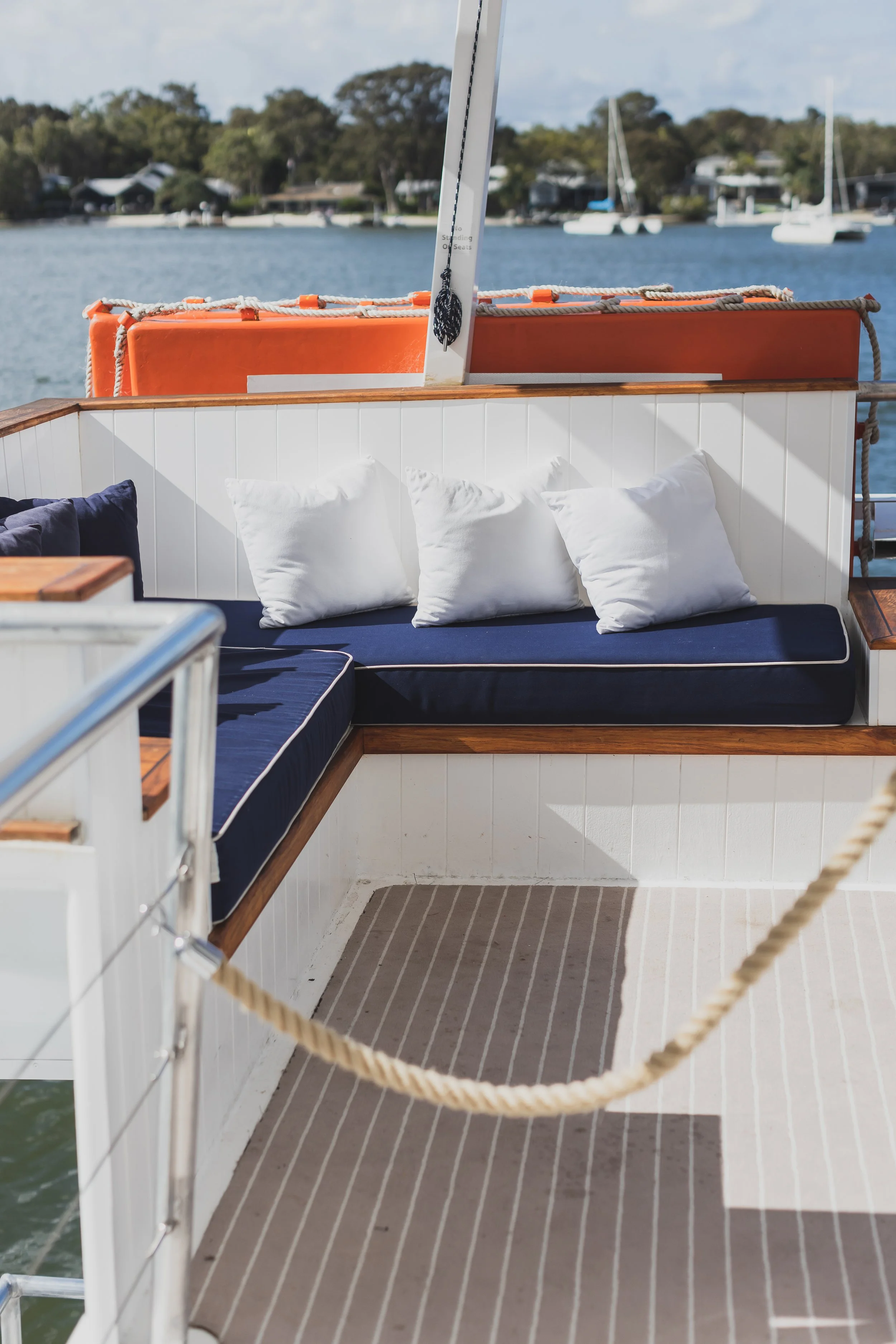 Catalina deck seating with waterfront views