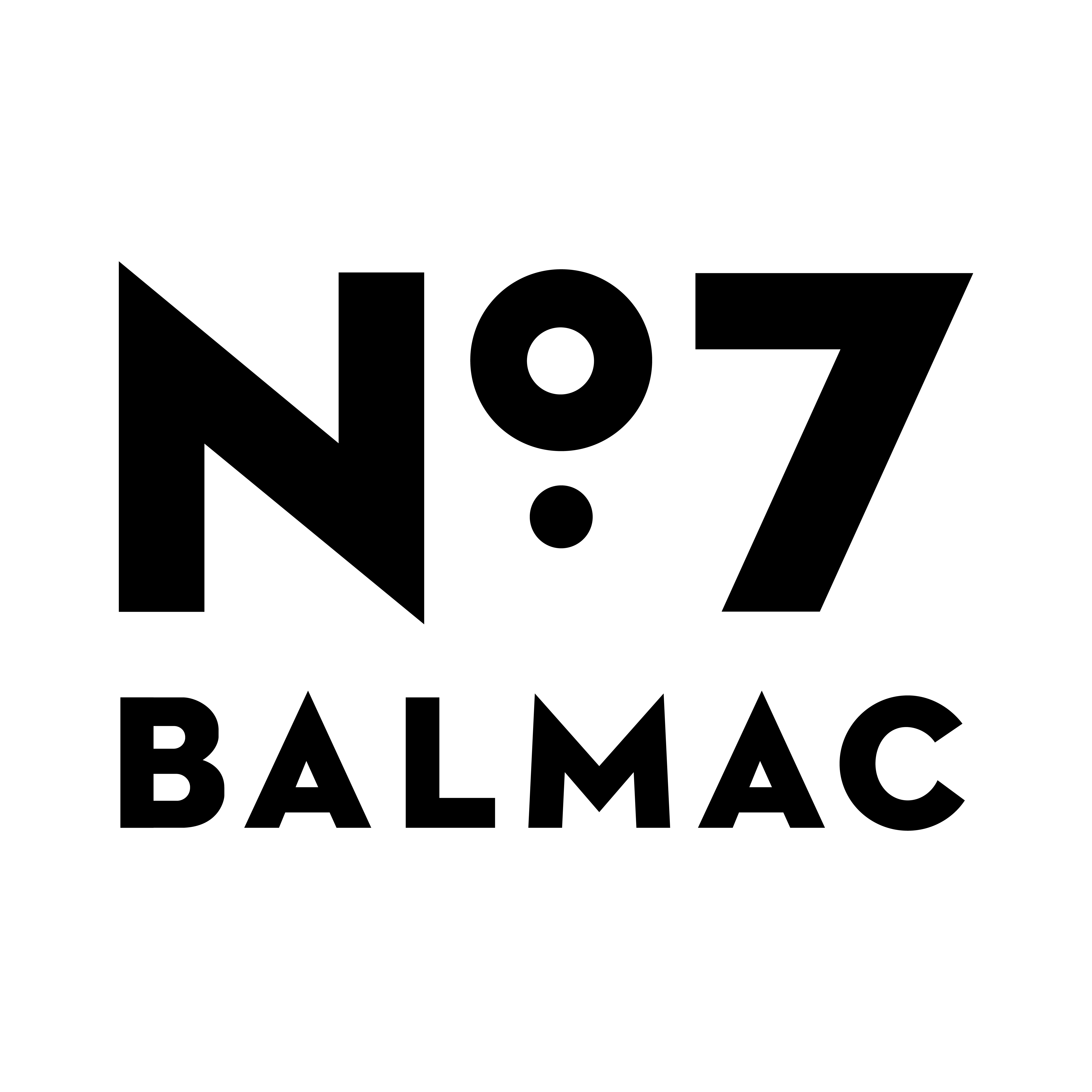 A logo for "Nº7 BALMAC". The "N" and "7" are large and in a bold, black, sans-serif font. The "N" has a pointed, angular top-right corner. The degree symbol "º" is represented by a small circle with a dot below it. Below the number, the word "BALMAC" is in a smaller, bold, black, sans-serif font.