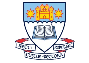 A heraldic shield featuring an open book. Above the book is a light blue section with a stylized yellow castle and two yellow stars with jagged edges. A ribbon below the shield reads "RECTI ROBORANT" on the left and "CULTUS-PECTORA" on the right