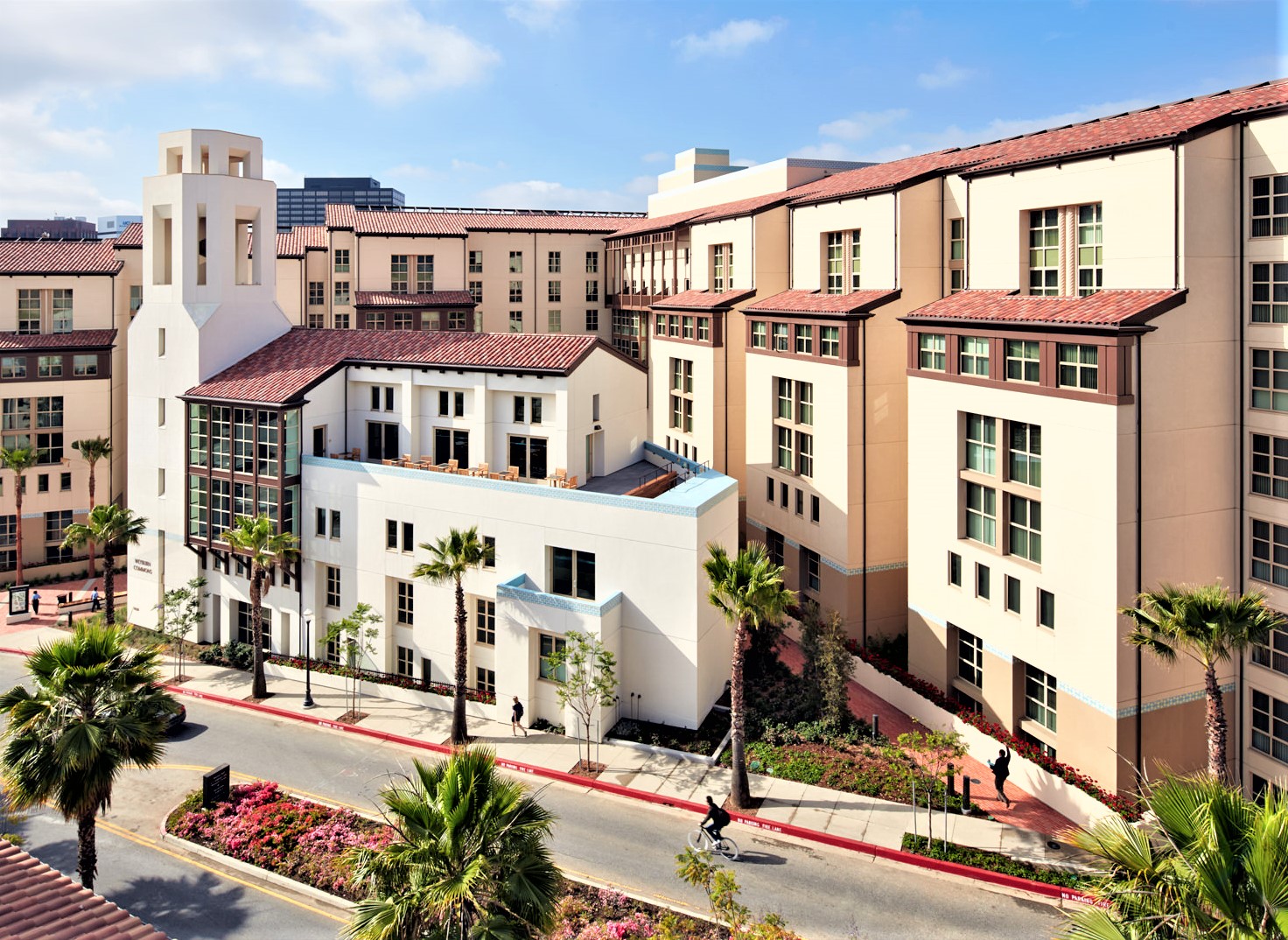 Exterior view of Hoag Hospital in California at sunset, showing modern glass façade and high-rise architecture.