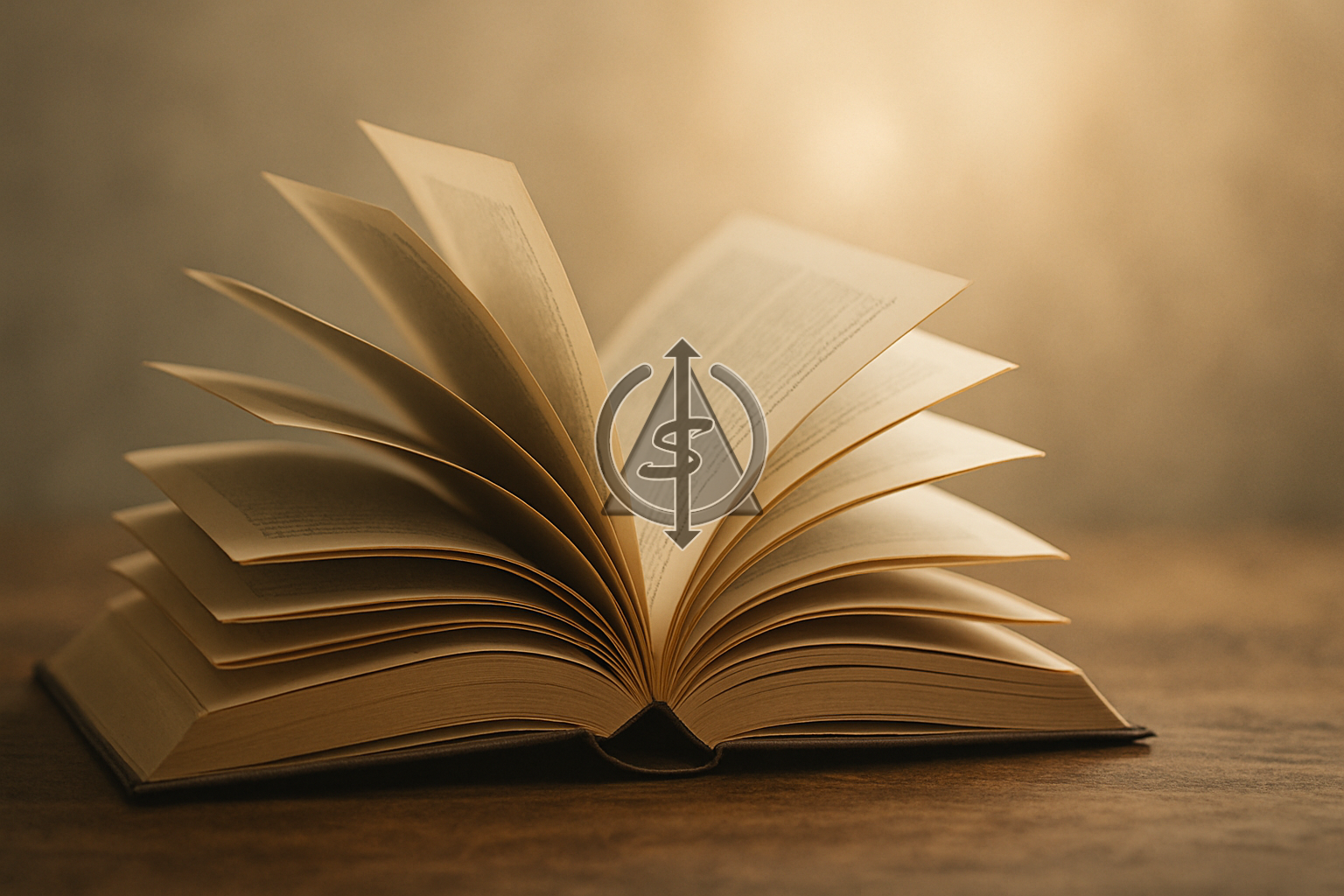 Open book with pages turning in warm light, symbolizing life transitions and new chapters.