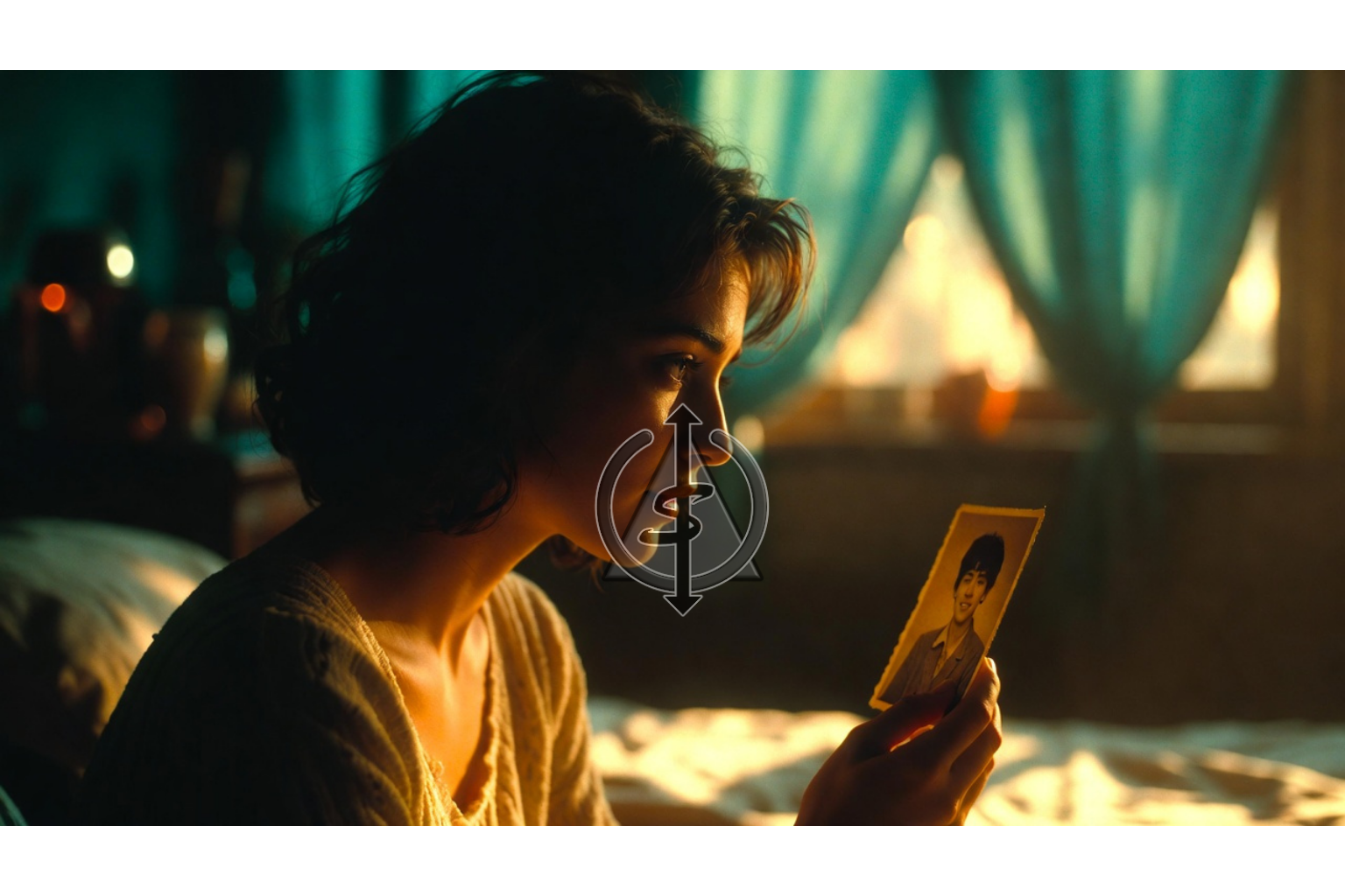 Person looking gently at an old photo of themselves, symbolizing worth and gratitude for the past self who survived.