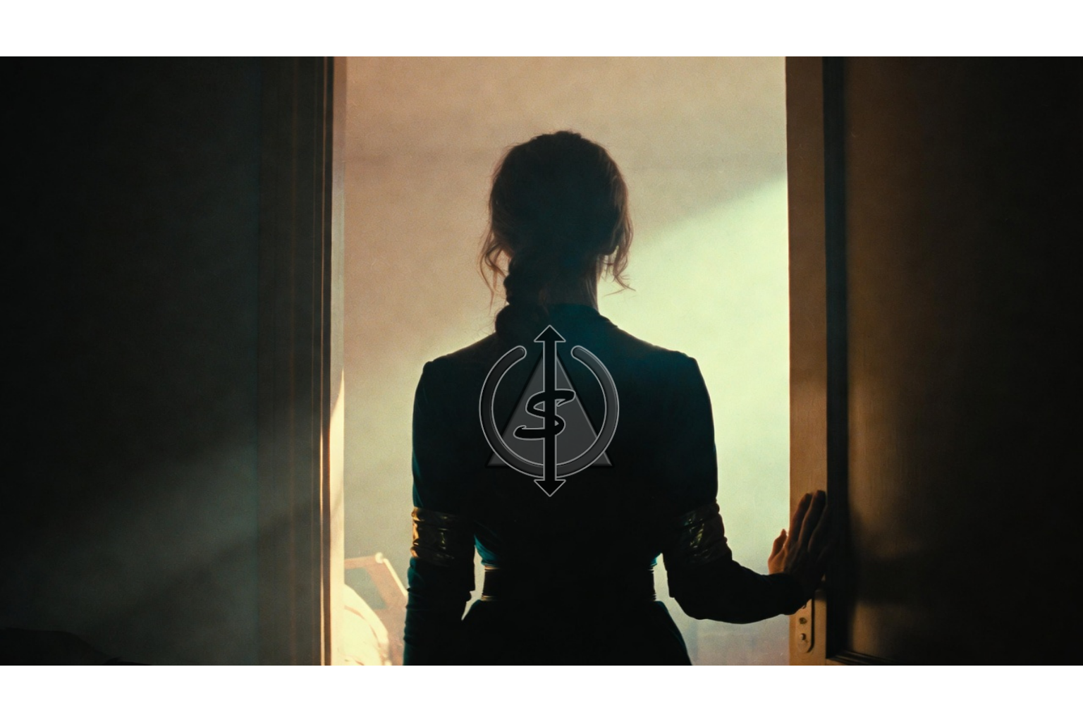 Person standing at an open doorway with one hand on the frame, looking back into a dim room while light streams in from outside, symbolizing trusting yourself to leave when needed.