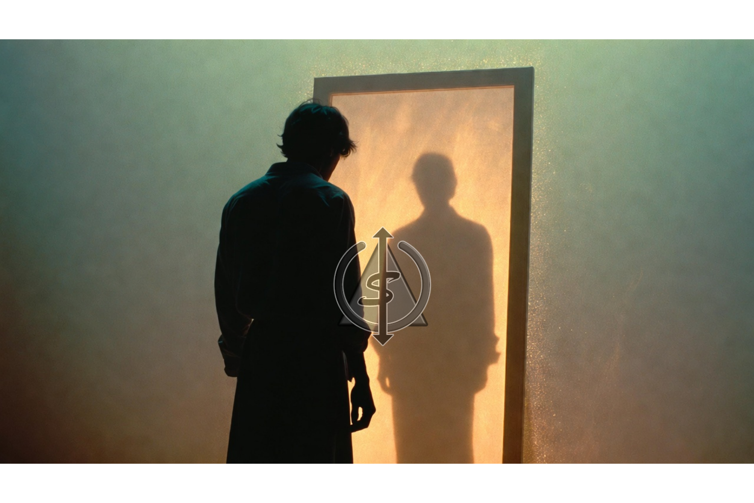 Person standing in front of a mirror with a clearer, brighter reflection, symbolizing growth as becoming more recognizable to yourself.