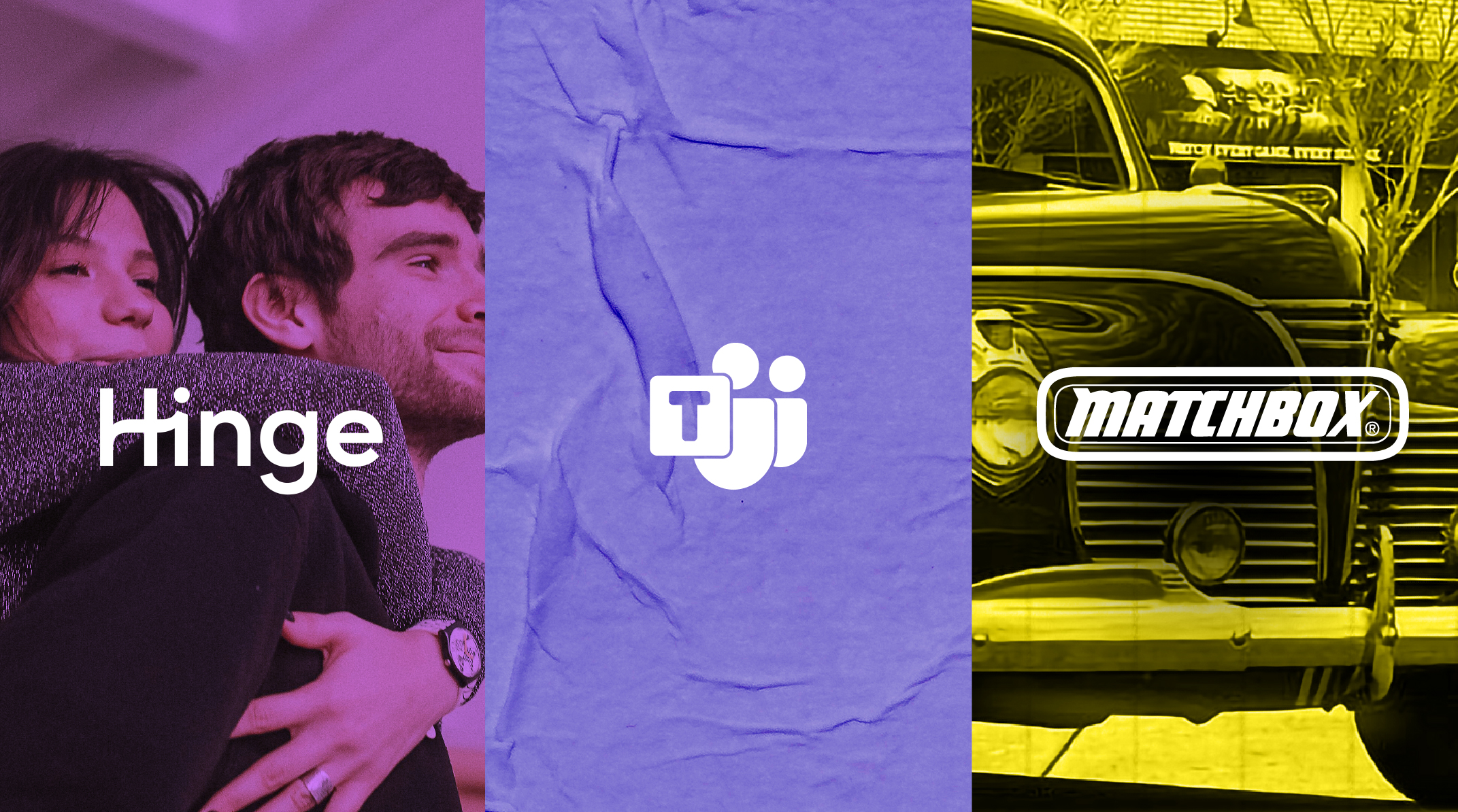 Social and brand campaign samples for Hinge, Microsoft Teams and Matchbox