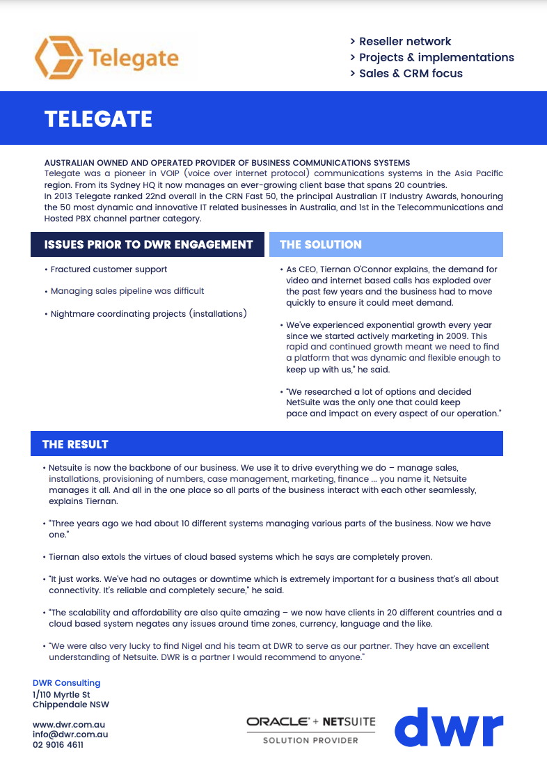 Learn why Telegate chose NetSuite as their CRM Solution