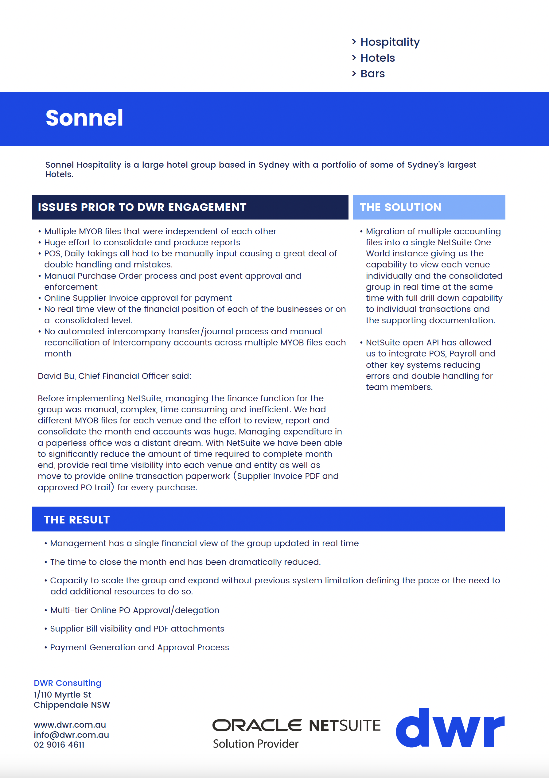 Improved business operations and financial control with NetSuite.