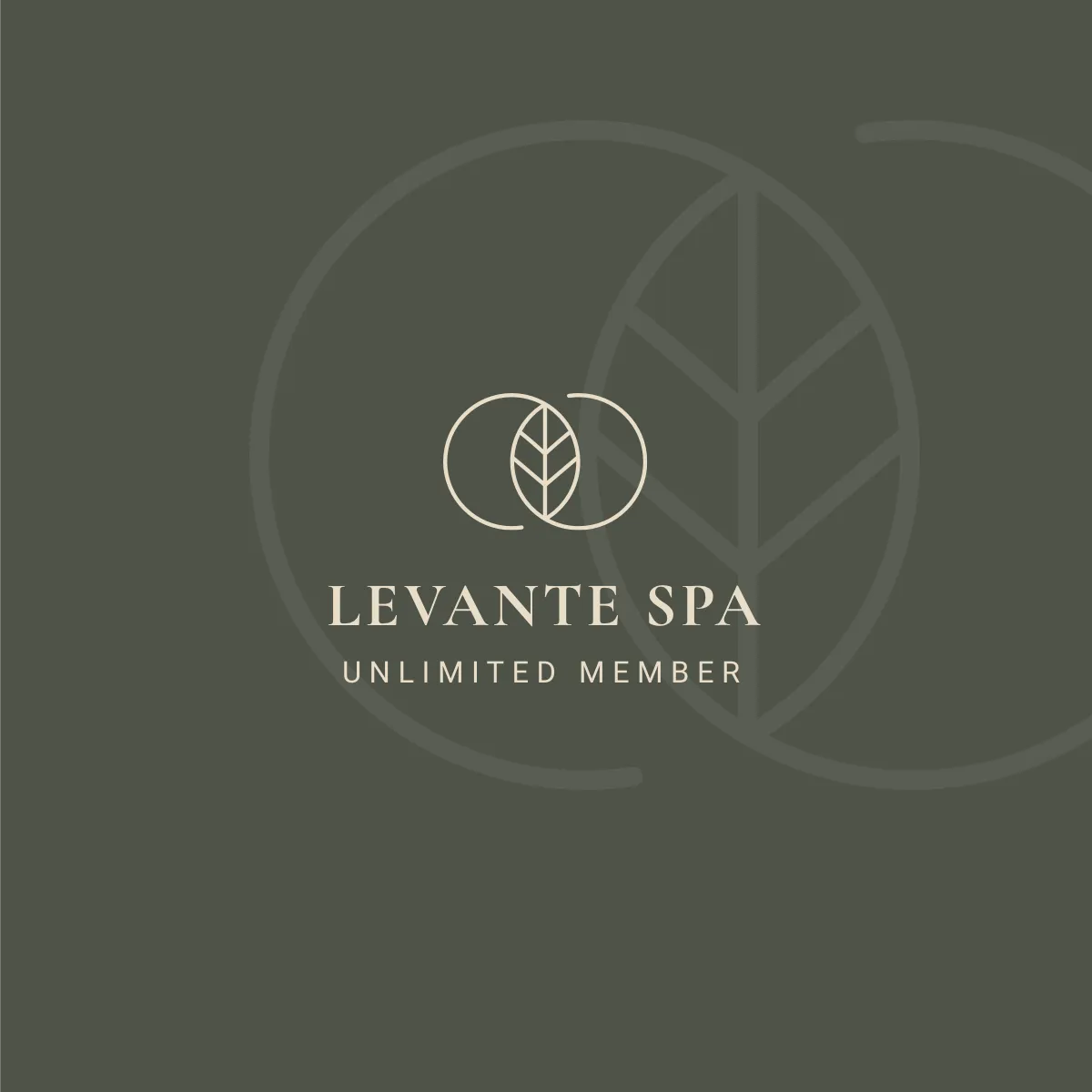 Logo von Levante Spa mit zwei sich überschneidenden Kreisen und einem stilisierten Blatt in der Mitte, darunter der Text ‚Unlimited Member‘.