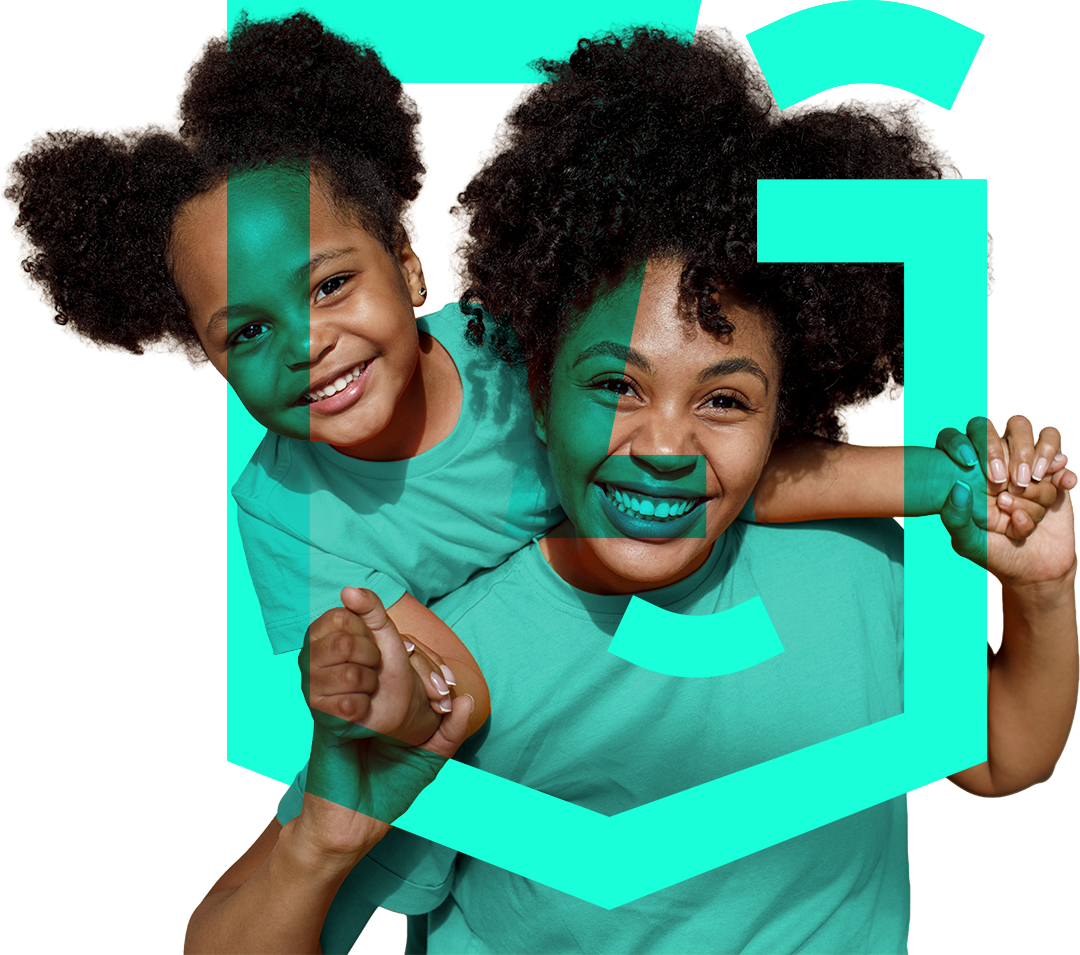 A woman and a child are smiling for the camera.