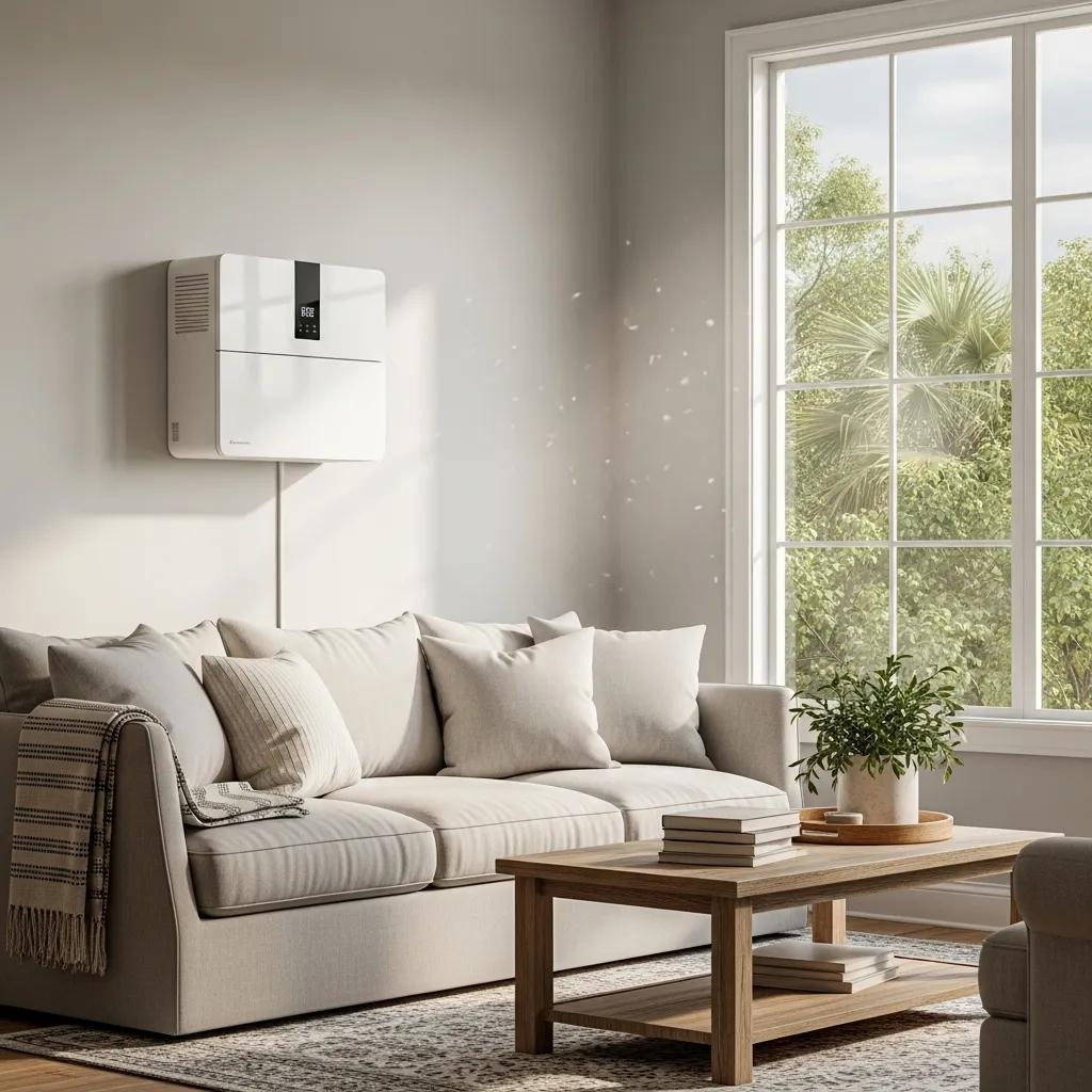 Mini‑split system installed in a modern living room highlighting energy savings and comfort