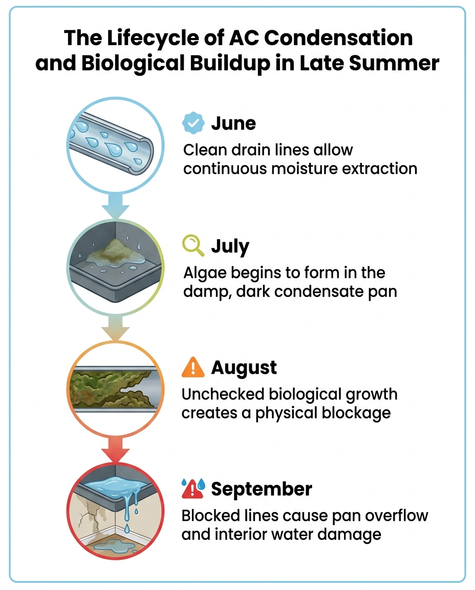 The Lifecycle of AC Condensation and Biological Buildup in Late Summer