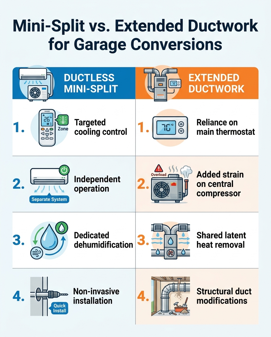 Mini-Split vs. Extended Ductwork for Garage Conversions