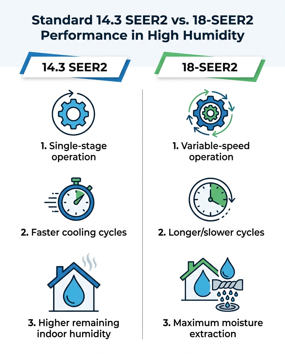 Standard 14.3 SEER2 vs. 18-SEER2 Performance in High Humidity
