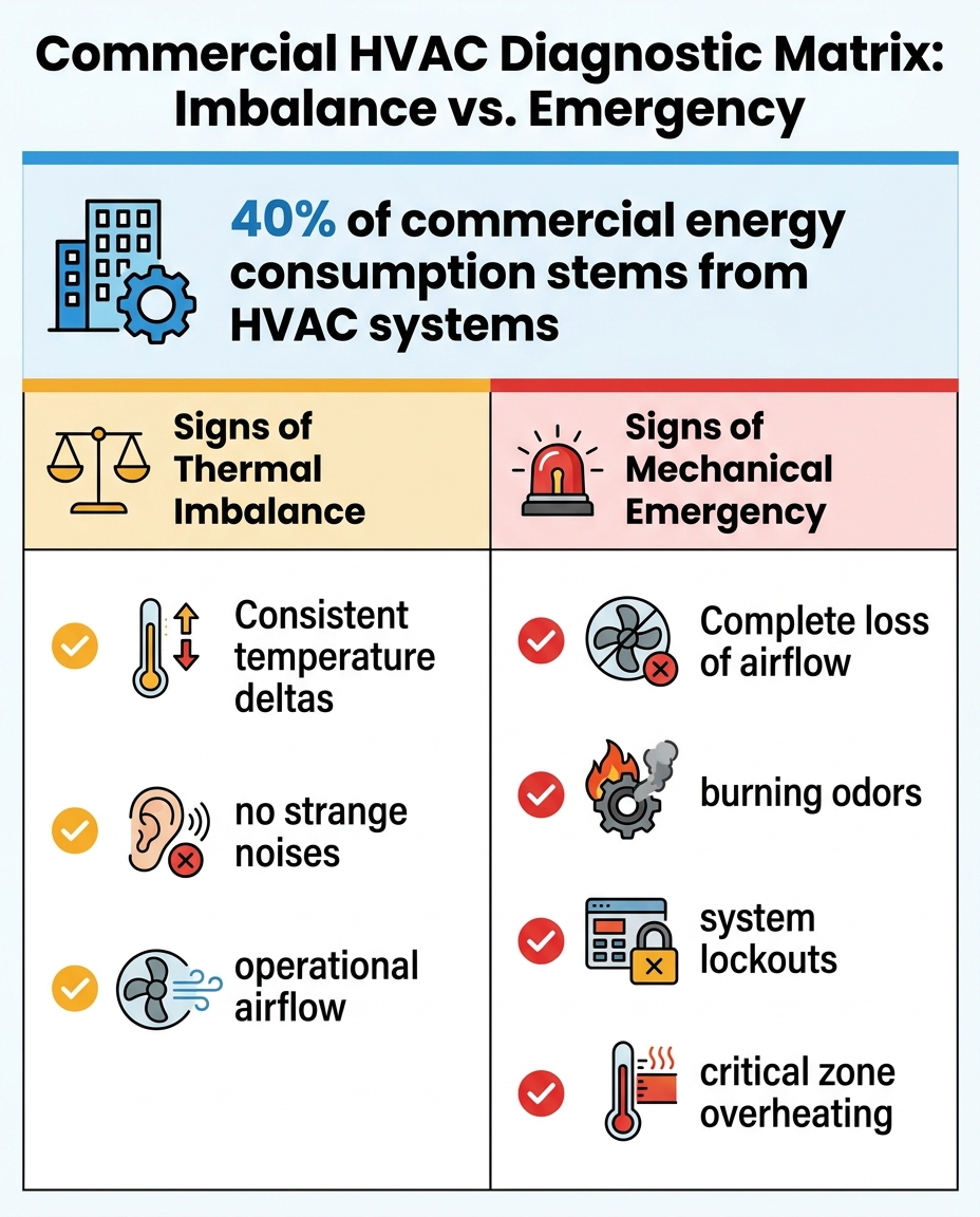 Commercial HVAC Diagnostic Matrix: Imbalance vs. Emergency