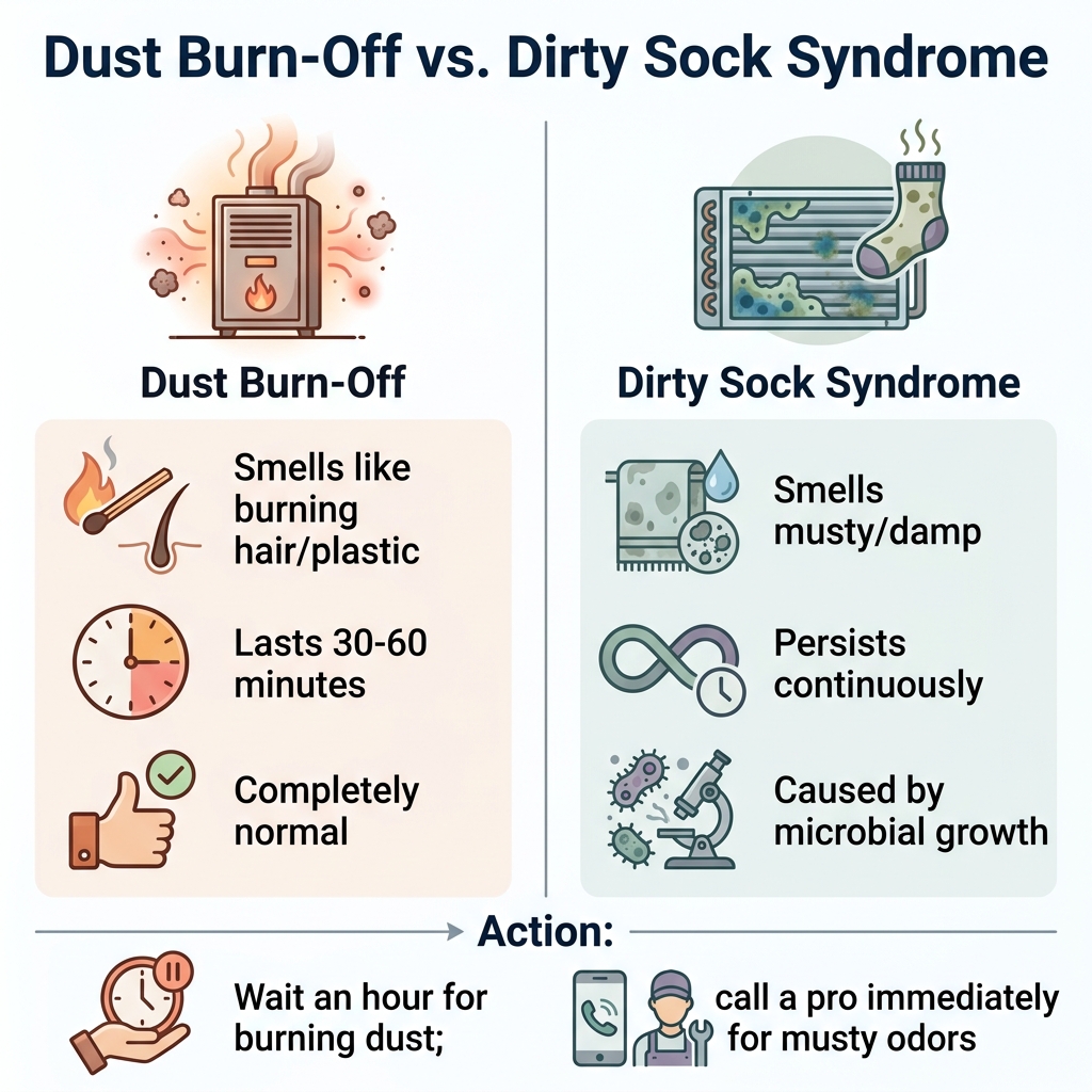 Dust Burn-Off vs. Dirty Sock Syndrome