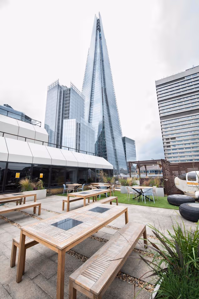 An photo o f the Borough Market terrace with spectacular views of the shard.