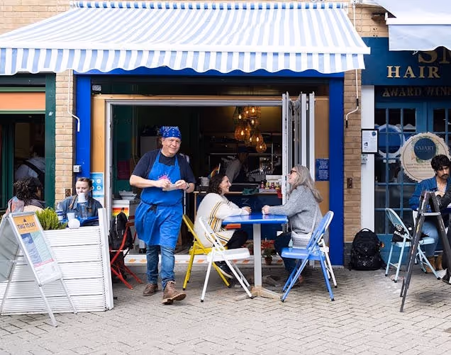 A blue and white Mexican restaurant in Brighton
