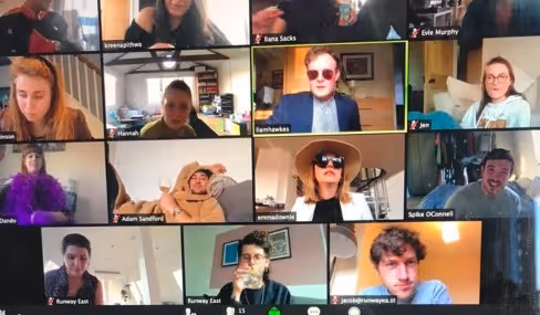 Runway East staff during Covid-19 in a video conference call with diverse styles and backgrounds