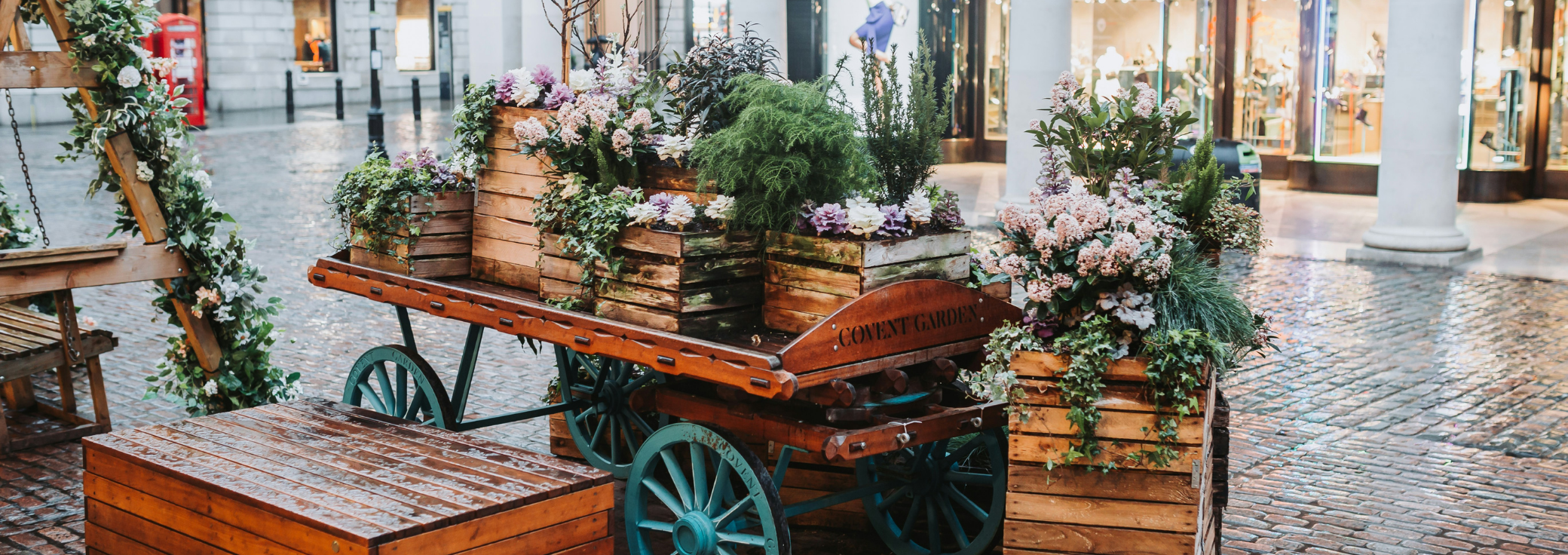 Flower stall in rainy Covent Garden