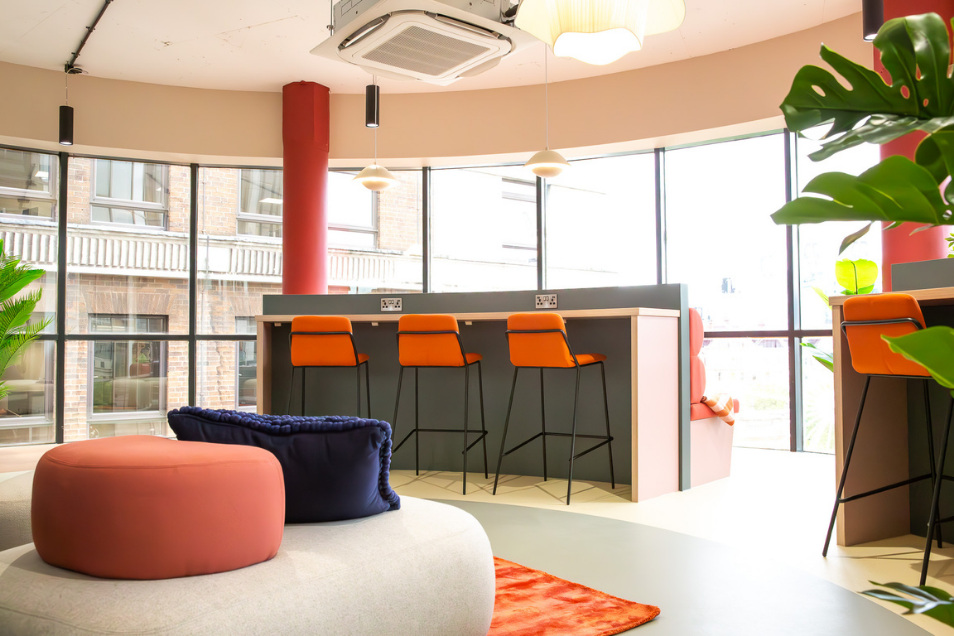 Runway East Birmingham breakout area with views of the city