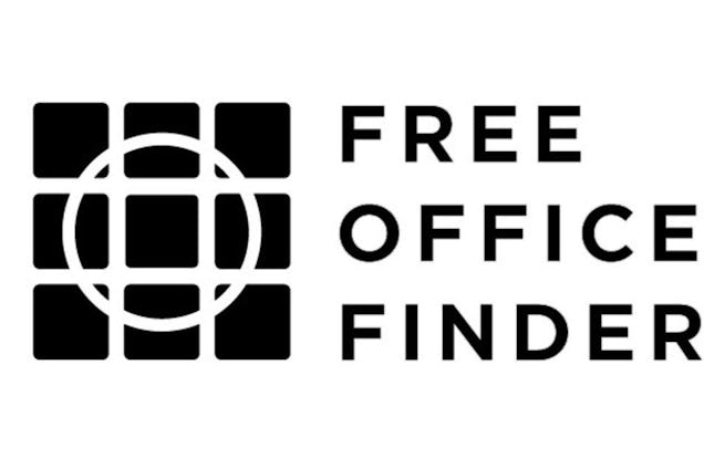 Free Office Finder logo, featuring a black nine-square grid with a white circular overlay next to bold black text.