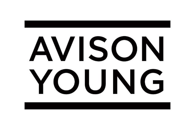 Avison Young logo, displaying the brand name in bold black capital letters between two thick, horizontal black lines.