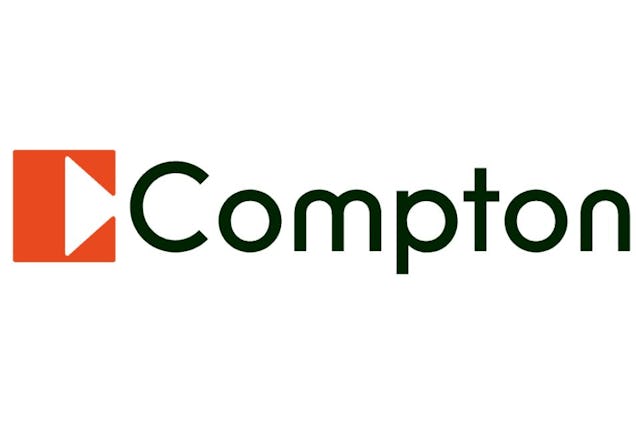 The Compton logo, featuring an orange square with a white triangle pointing right next to the brand name in black text.