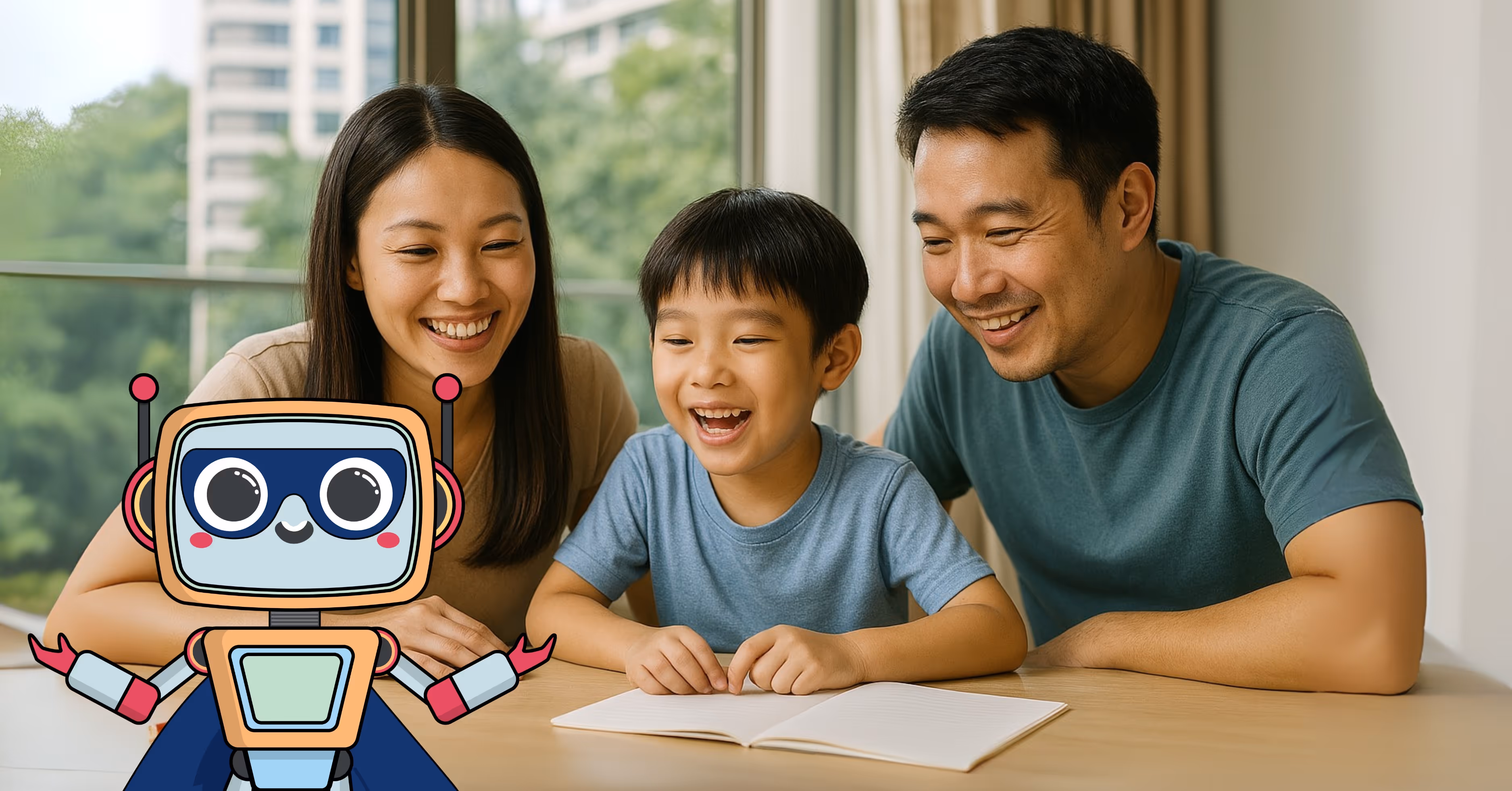 Mother and daughter reviewing PSLE Grammar questions using Luminee Learning using Coach Kyu, an AI-powered PSLE coach, focusing on common mistakes like subject-verb agreement.