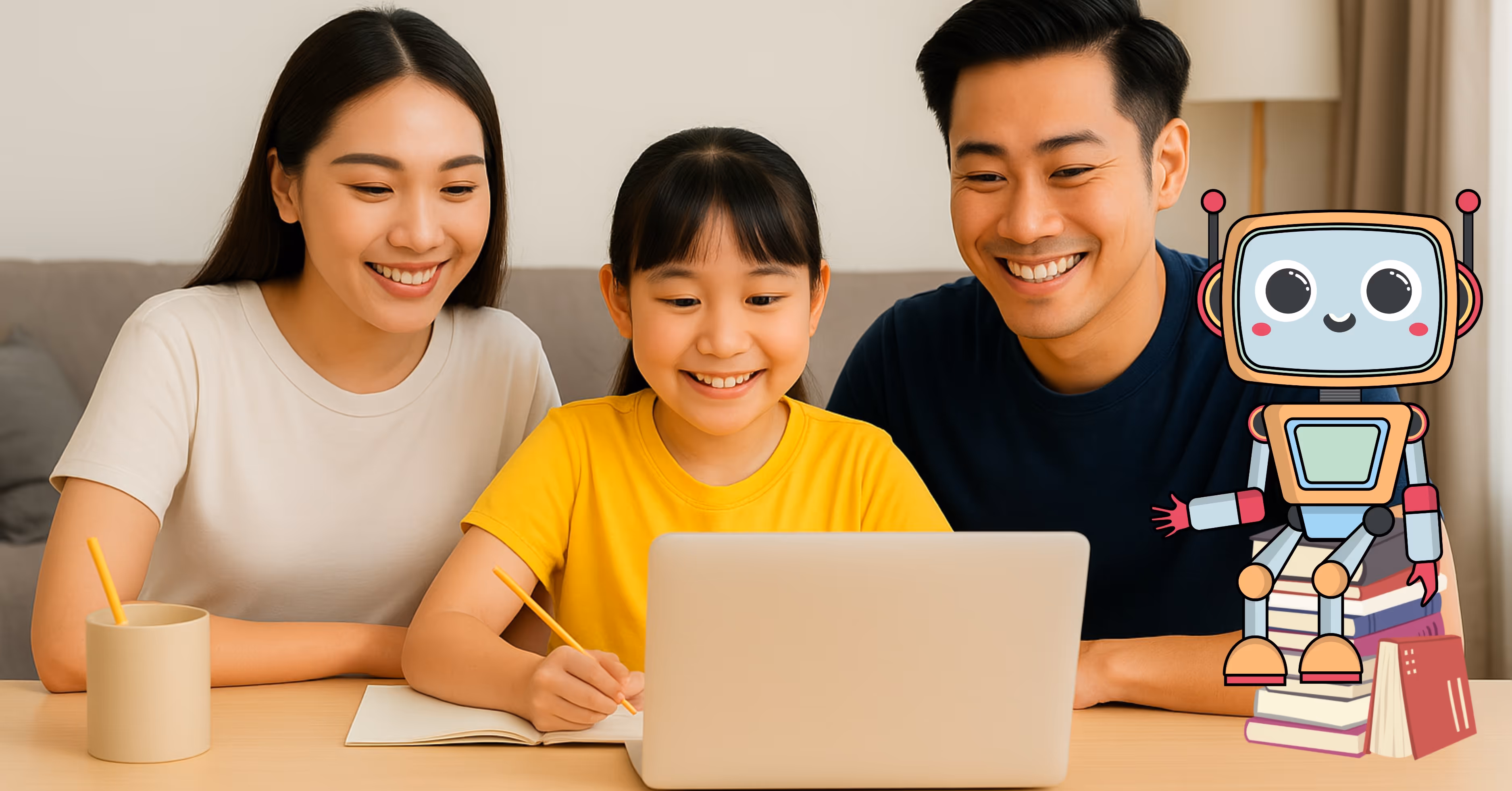 Happy Singaporean family supporting their child’s PSLE journey with resilience and a growth mindset.