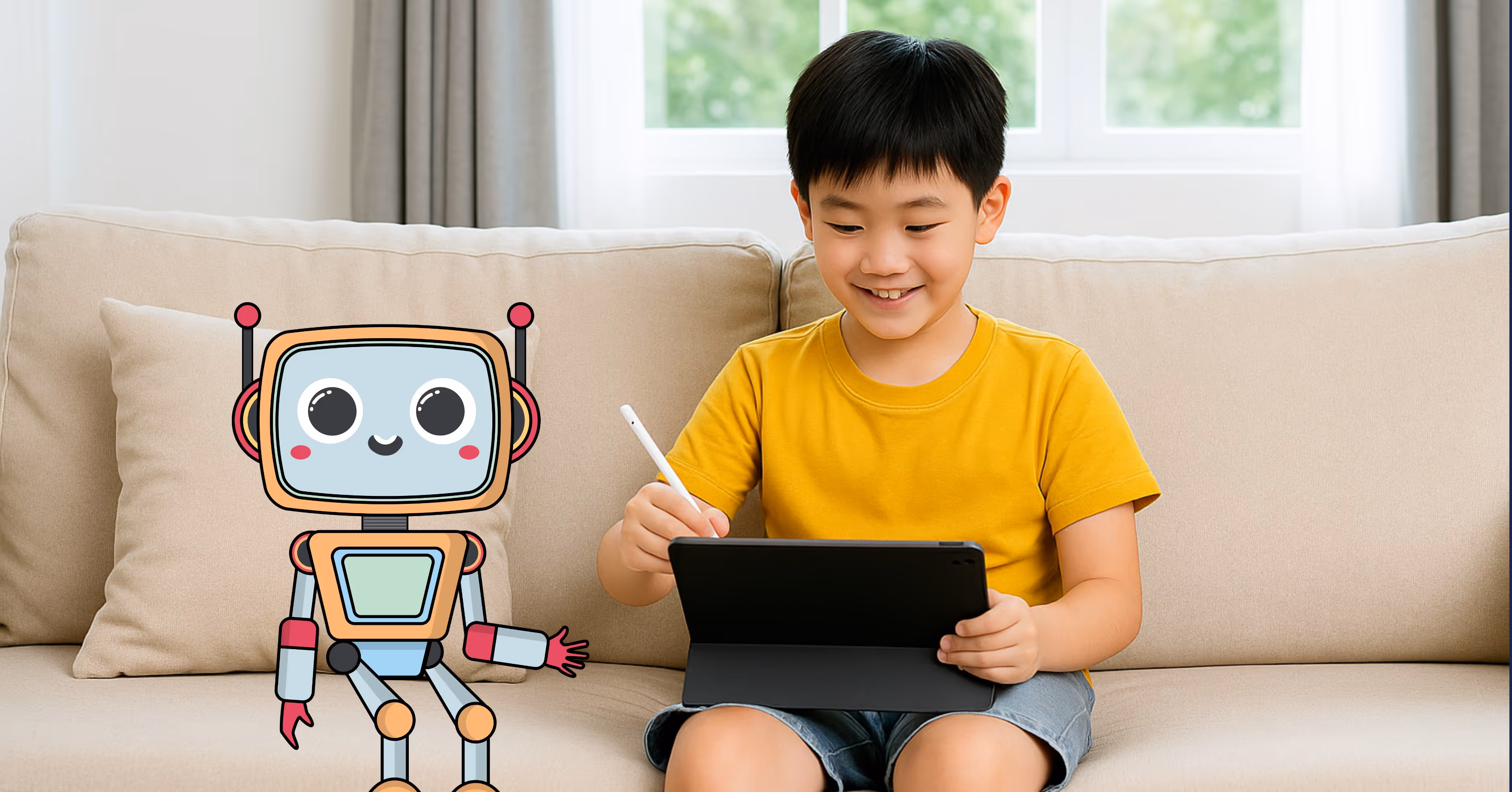 Child using a tablet to revise, leveraging modern technology for better exam preparation.