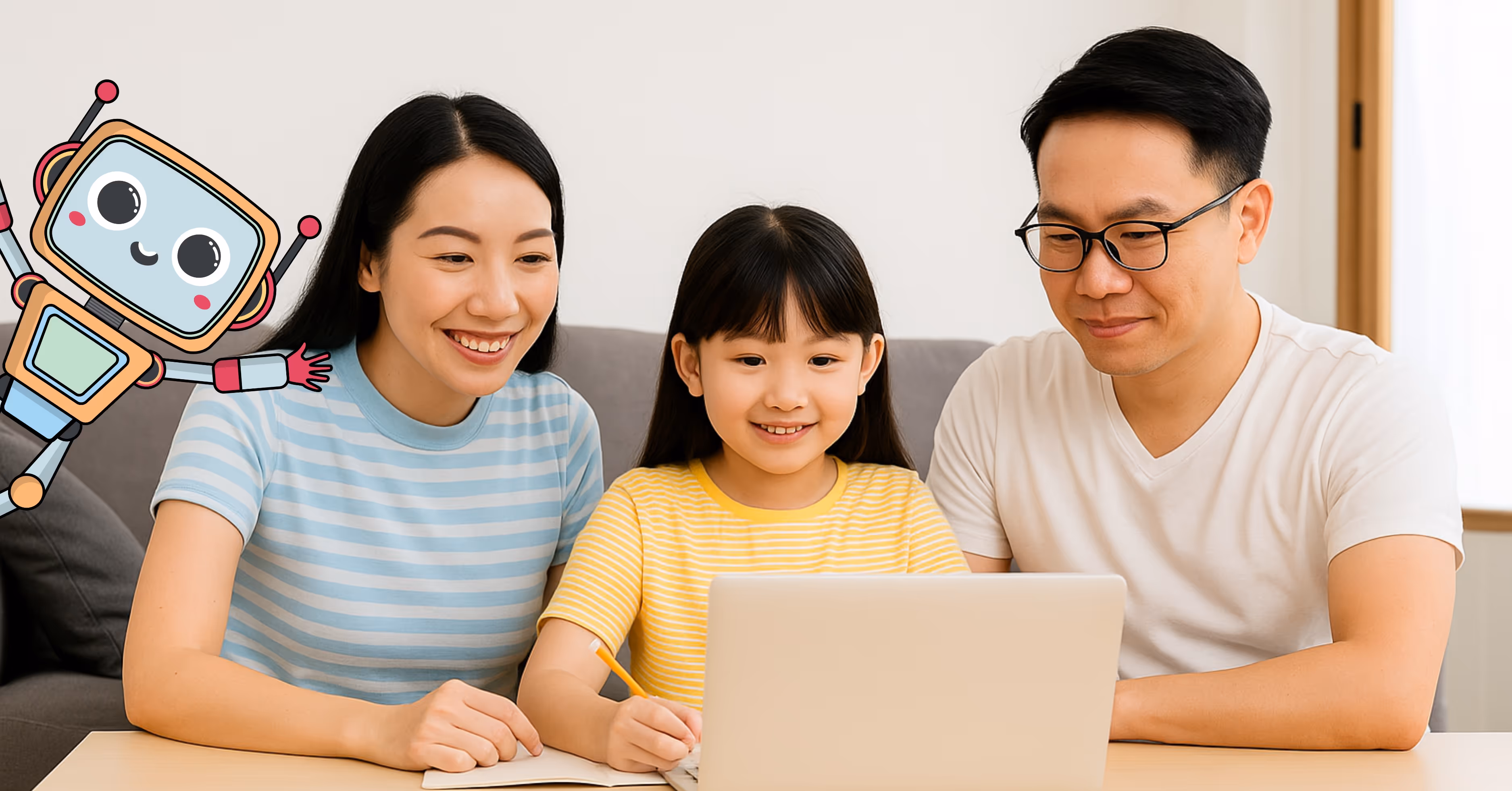 Parents revising with their daughter using AI, powered by Luminee Learning