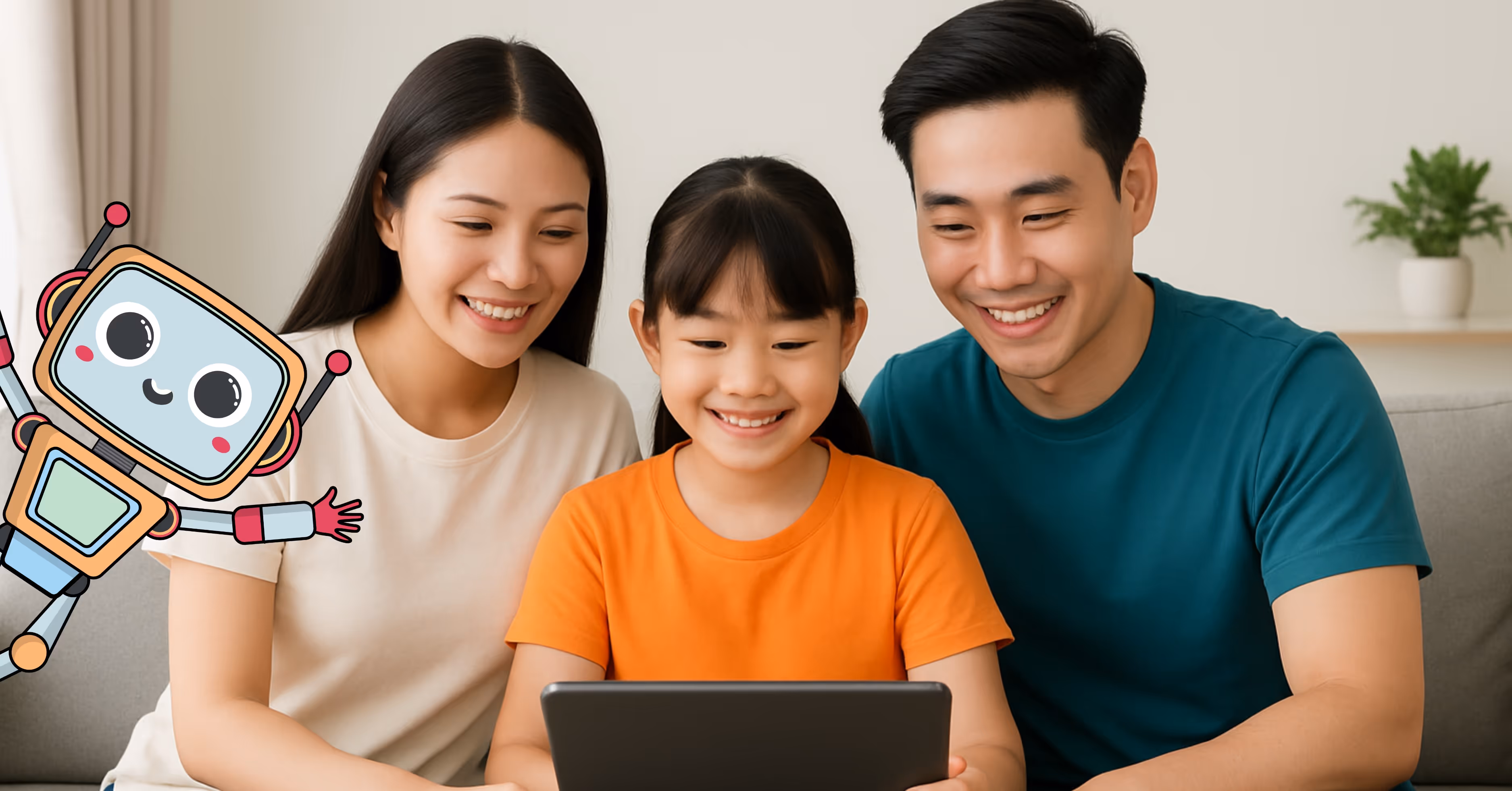 Family revising for PSLE vocabulary together using Luminee's platform, guided by Coach Kyu.