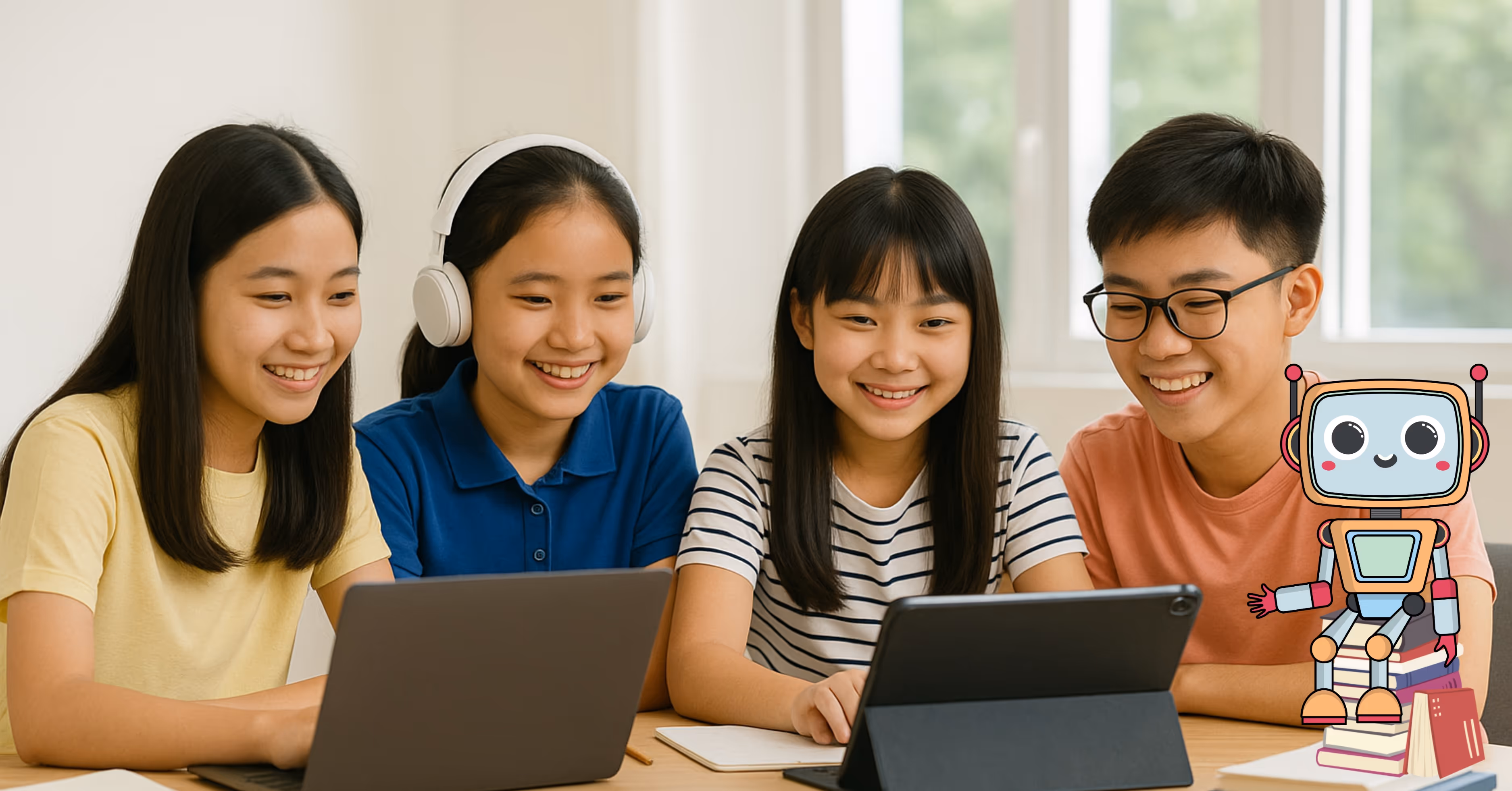 Primary school students using Luminee Learning’s AI coach, Coach Kyu, for personalised exam revision.