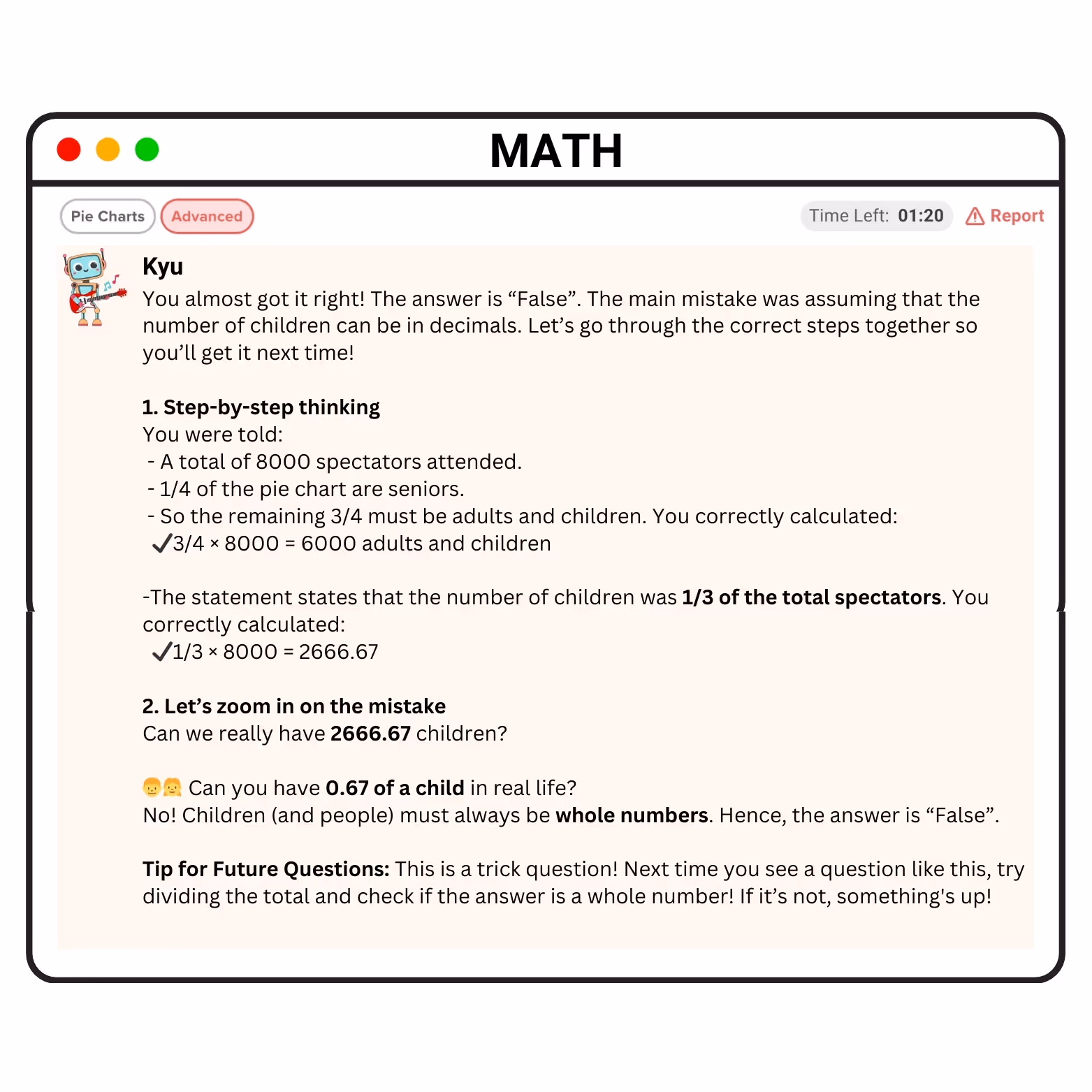 Luminee Learning platform showing AI-powered answers and explanations walkthrough from Coach Kyu.