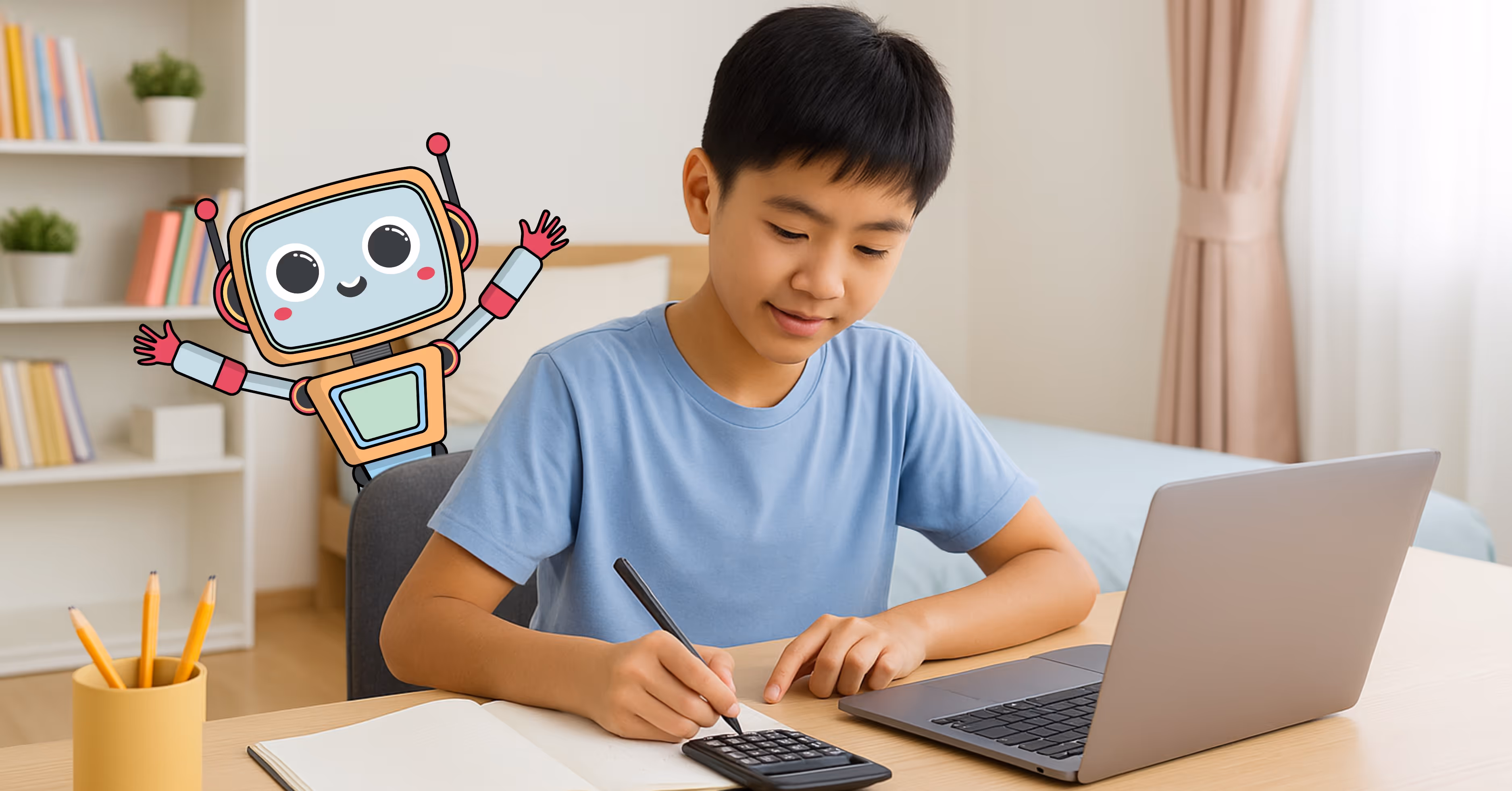 Primary school boy revising for PSLE Math with Luminee Learning, practising problem-solving strategies