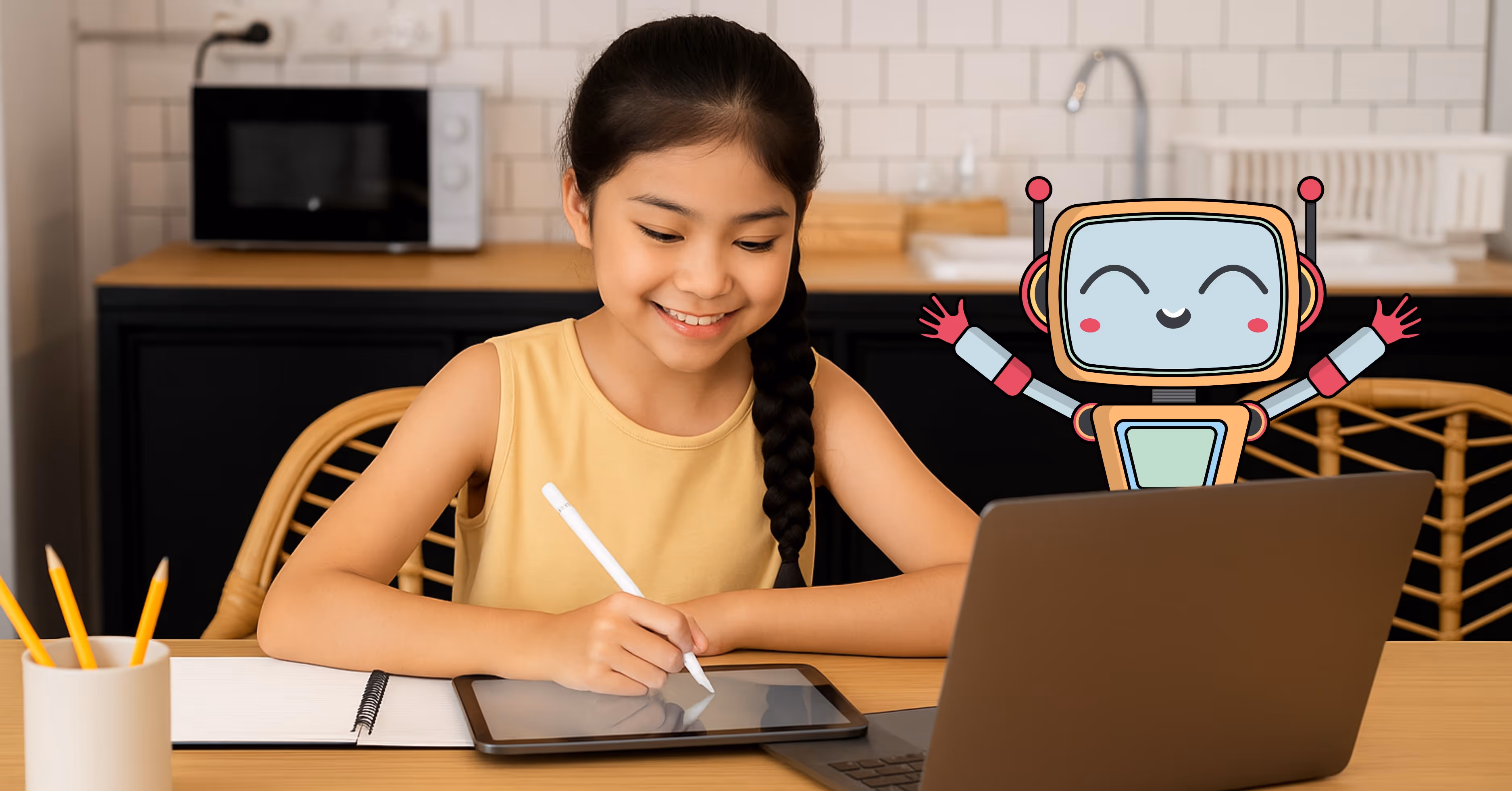 Primary school student practising PSLE Chinese Listening Comprehension with Luminee Learning audio sets.