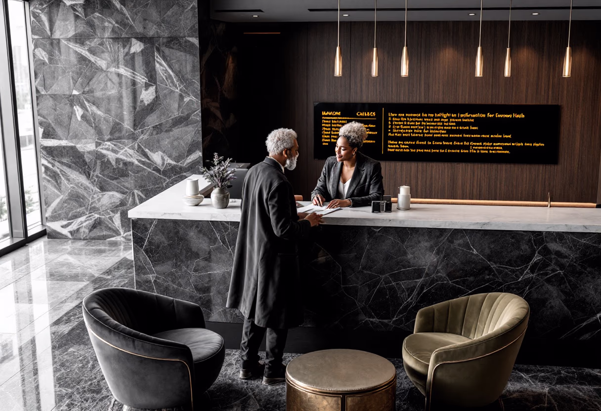 image of a person asking a question at an information counter (for a mobility and transportation)